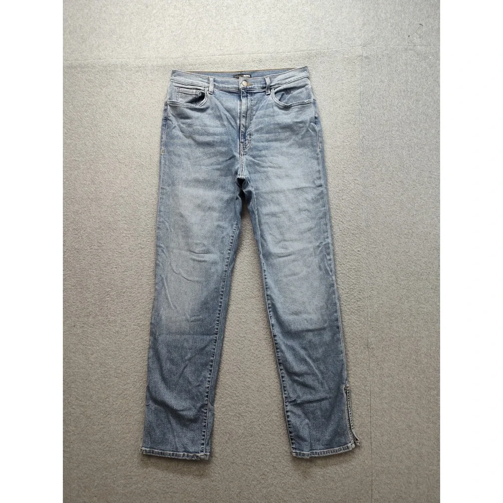 Fashion Nova Women Jeans 13 Blue 5 Pocket Side Slit High Rise Straight Leg Denim